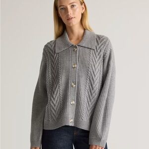 Australian Merino Wool Collard Cable Cardigan S